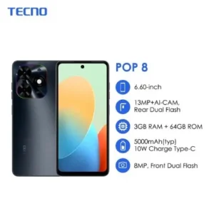 Tecno Pop 8 - 4GB RAM - 128GB ROM - 6.6" Hd - 5000mAh- Dynamic Port Android Phone